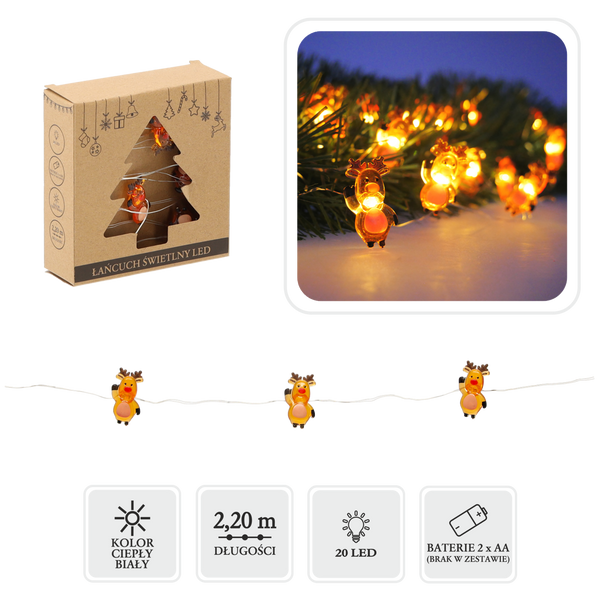 LED LIGHT CHAIN - REINDEERS 20 L BATTERY-POWERED