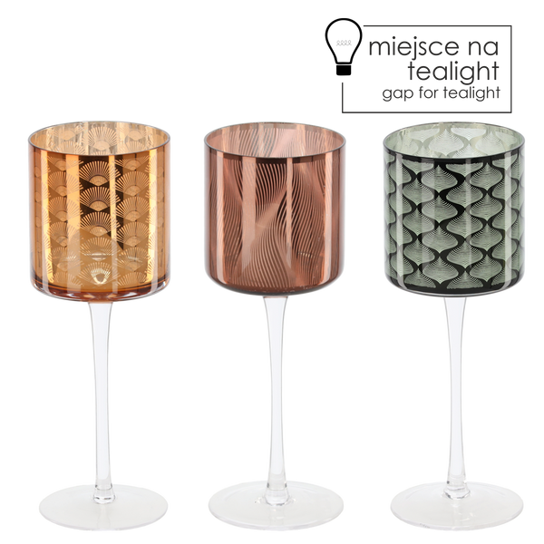 GLASS TEALIGHT CANDLE HOLDER 9 x 24,8 CM ELEGANT MIX DESIGNS