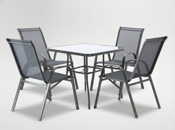 SET DE MOBILIER PENTRU GRĂDINĂ - 4 SCAME + MASĂ PATRATĂ - GRI *3384