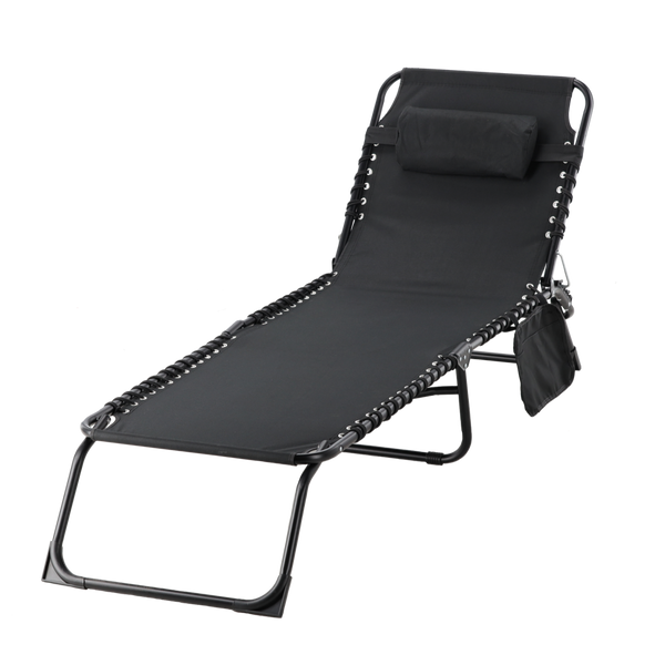 LEŻAK / ŁÓŻKO OGRODOWE SKŁADANE 190 x 58 x 30 CM Z KIESZONKĄ CZARNE