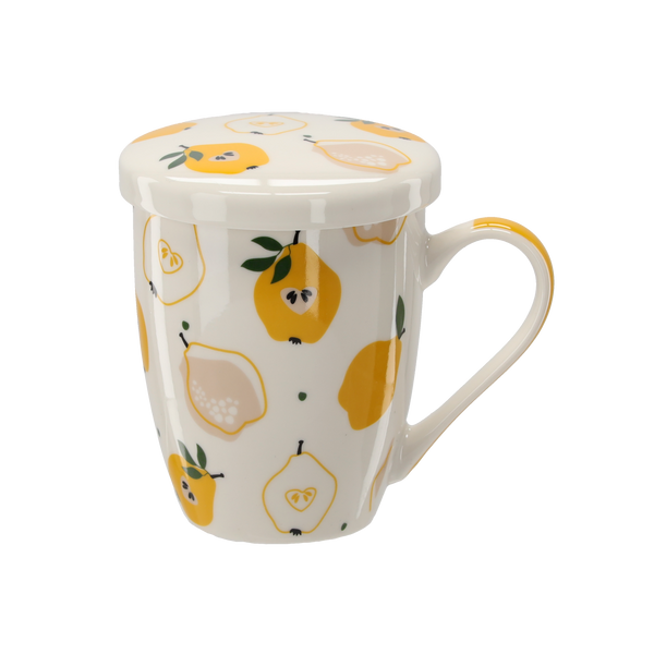 KUBEK PORCELANOWY Z ZAPARZACZEM I POKRYWKĄ 340 ML MIX OWOCOWYCH WZORÓW *1896