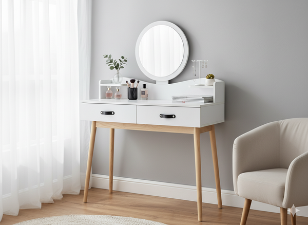 TOALETKA KOSMETYCZNA BIAŁA Z LUSTREM 100 x 40 x 139 CM *1602