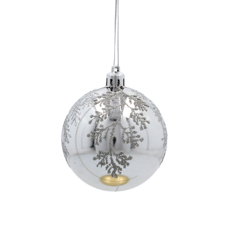SET OF 6 CHRISTMAS BAUBLES SILVER 7 CM