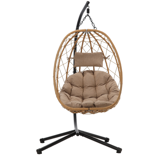 FOTEL WISZĄCY SKŁADANY BEŻOWY, PODUSZKA - BEŻOWA, RAMA - CZARNA *9100