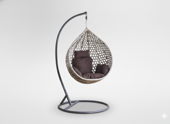 FOTEL WISZĄCY ROZM. S SZARY, PODUSZKA BRĄZOWA, RAMA CIEMNOSZARA