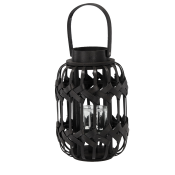ČERNÁ LAMPION H 30/43 CM S SKLENĚNOU VLOŽKOU *3216