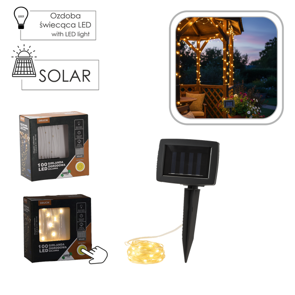 LUMINILE SOLARE LED FIR DRUCIKI LUNGIME 2 + 9,9 M 100L ALB CALD *6031