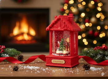 LANTERNĂ DE SĂRBĂTOARE 12 x 9 x 19,5 CM CU INSERTIE LED MELODIOS - CASĂ ROȘIE *3850