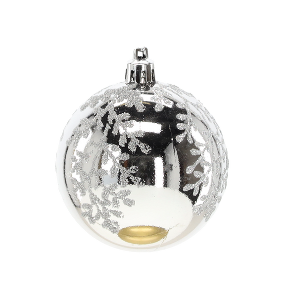 SET OF 6 CHRISTMAS BAUBLES SILVER 7 CM