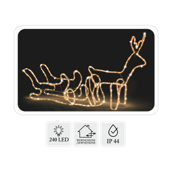 Vianočný sob s LED saní 120 x 27 x 66 CM teplá biela + studený blesk vnútorné/externé *8356