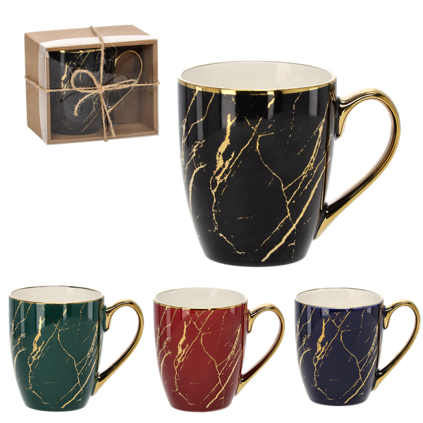 PORCELÁNOVÝ HRNEK 400 ML MARMUREK SE ZLATEM MIX BARVA balení=1ks *7956