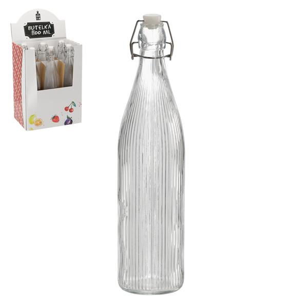 BUTELKA 1100 ML OKRĄGŁA Z KORKIEM MECHANICZNYM disp=6szt *0543