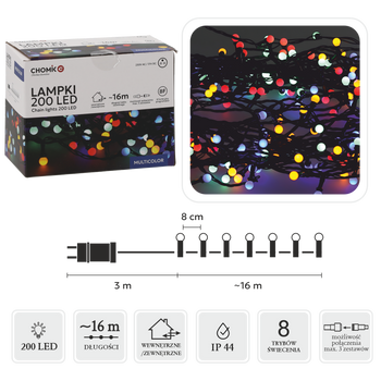 LAMPKI LED KULKI 200L MULTIKOLOR, DŁ. 3 + 16 M *0160