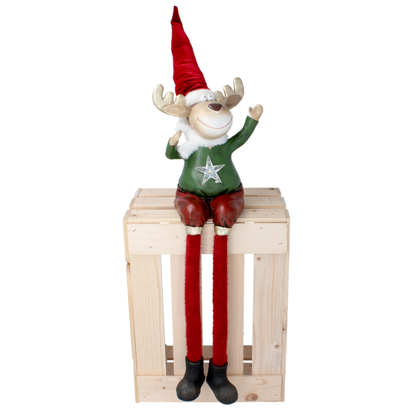 CHRISTMAS FIGURINE - REINDEER SITTING BOY / GIRL WITH HANGING LEGS 60CM LED