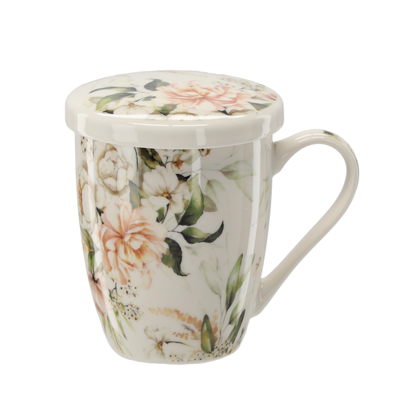 PORCELAIN MUG WITH INFUSER AND LID 340 ML ASSORTED FLORAL PATTERNS