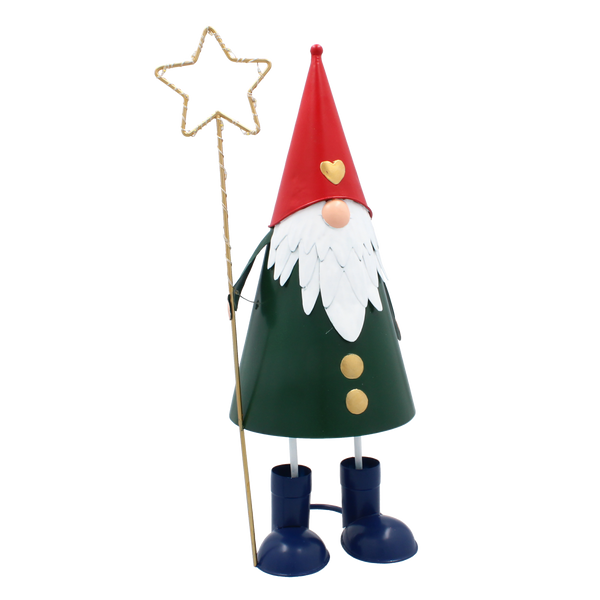 CHRISTMAS DECORATION - METAL GNOME WITH STAR LED 13 x 13 x 37 CM