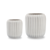 SET OF 2 CERAMIC PLANT POT COVERS – WHITE RIBBED