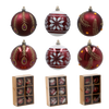 SET OF 6 CHRISTMAS BAUBLES DARK RED 8 CM
