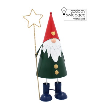 CHRISTMAS DECORATION - METAL GNOME WITH STAR LED 13 x 13 x 37 CM