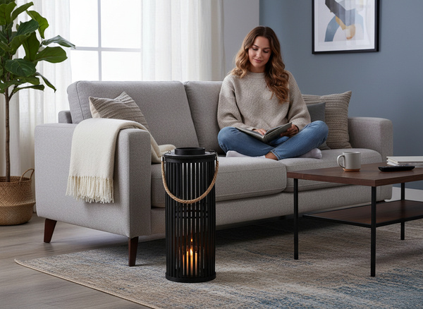 LAMPION DREWNIANY 50 x 24 CM CZARNY