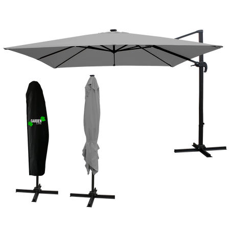 UMBRELĂ DE GRĂDINĂ 3 x 3 M GRI "ROMA" CU HUSĂ CU LED *1558