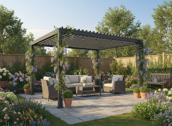 PERGOLA OGRODOWA ALUMINIOWA SZARA LED 3 x 4 x 2,5 M