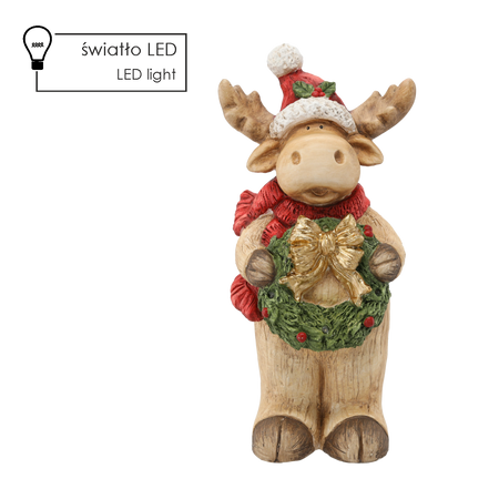 FIGURKA BOŻONAR. - RENIFER Z WIEŃCEM 26 X 22 X 55 CM LED *0899