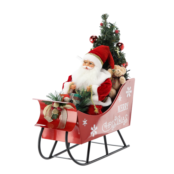 CHRISTMAS FIGURE - SANTA CLAUS IN SLEIGH WITH TREE - LED + MELODY