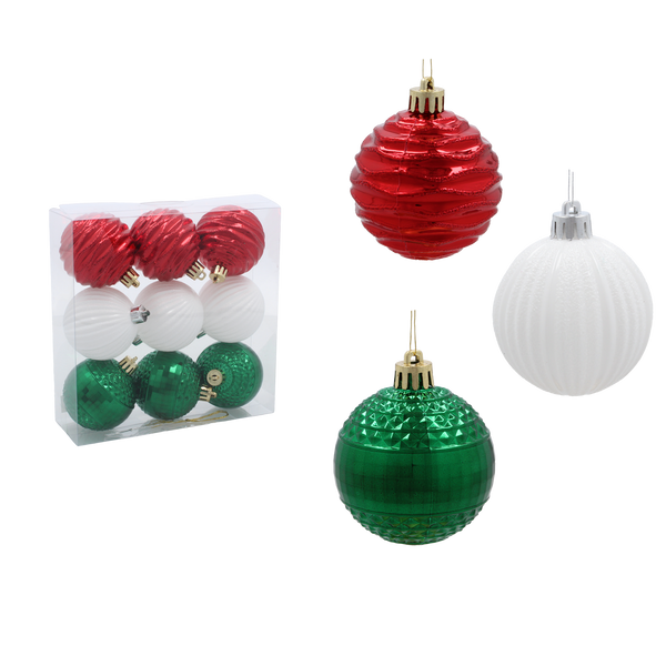 KPL. 9 BOMBEK 6 CM CZERWONY/ZIELONY/BIAŁY *9926