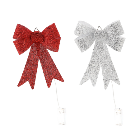 LED CHRISTMAS BOW 8L 22 x 30 CM RED/SILVER