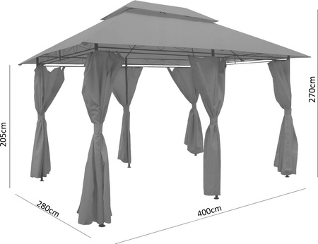 GARDEN GAZEBO GREY 3 X 4M 3 X 4 X H2.6m *5712