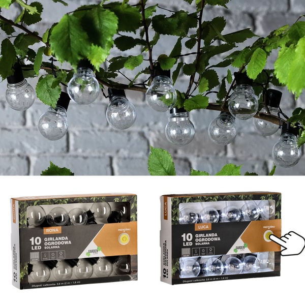 GIRLANDA SOLARNA OGRODOWA DŁ. 2 + 1,8 M LUCA 10 LED ZIMNY BIAŁY *3590