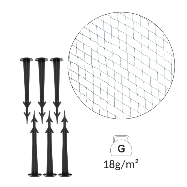 REȚEA DE PROTECȚIE ÎMPOTRIVA PĂSĂRILOR 6x10m (18g/m2) + 6 ȘTIFTURI DIN PLASTIC *2453