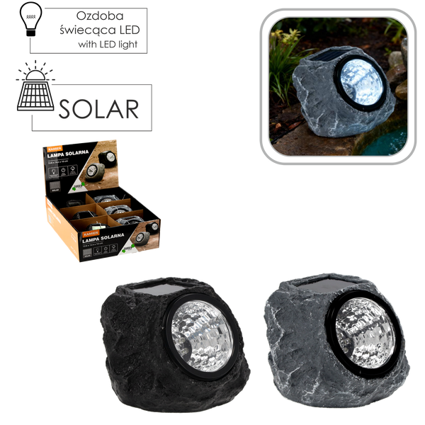 LAMPA SOLARNA KAMIEŃ 12,6 x14,4 x 10 CM, disp. 6szt*9901