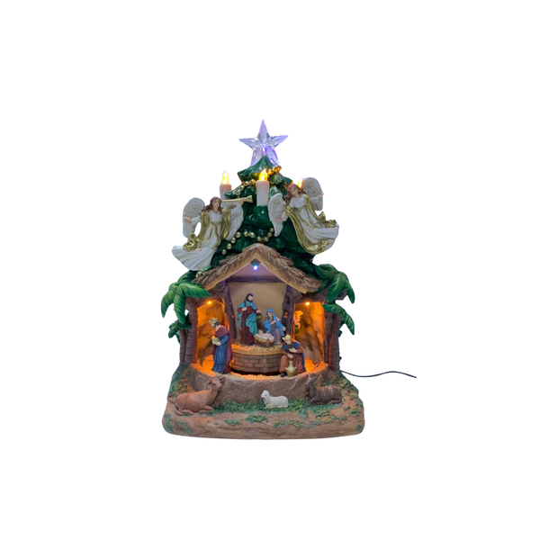 CHRISTMAS MUSIC BOX LED NATIVITY SCENE WITH TREE