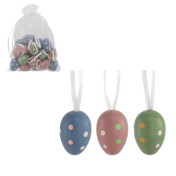 Set de 24 ouă de Paște 3 x 4 cm cu puncte violete-verde-albastre*8029