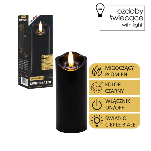 LED CANDLE BLACK 5 X 12,5 CM