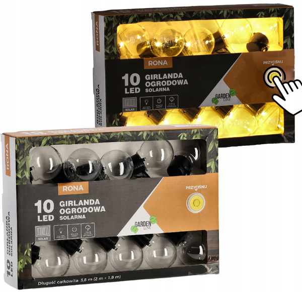 GIRLANDA SOLARNA OGRODOWA DŁ. 2 + 1,8 M RONA 10 LED CIEPŁY BIAŁY *3583