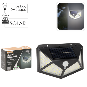 SOLÁRNE SVETLO 13,5 x 5,5 x 9,7 CM NÁSTENNÉ S ČIDLOM POHYBU 100 LED STUDENÁ BIELA *6124