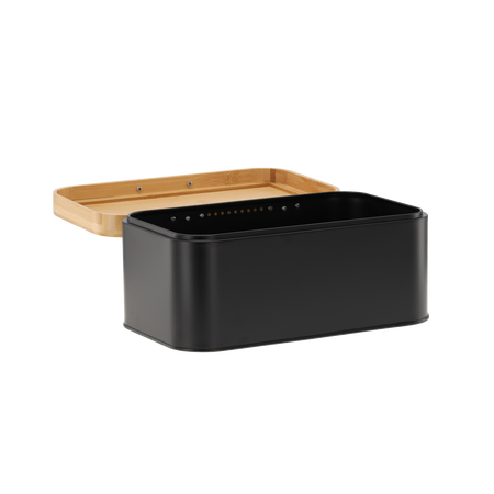 CHLEBAK LAURO - METALIC CU CAPAC DIN BAMBUS 30 x 23 x 18 x 15 CM NEGRU *3192