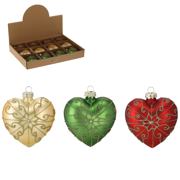 GLASS ORNAMENT HEART DIA 8CM