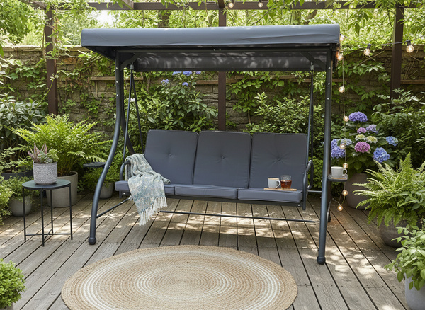 HUŚTAWKA OGRODOWA 194 x 120 x 174 CM ANTRACYT Z FUNKCJĄ LEŻANKI PREMIUM 