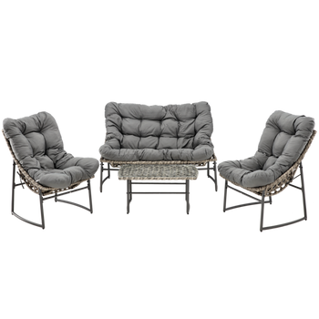 ZÁHRADNÝ NÁBYTOK - ( SOFA + 2 KRESLÁ + STOLIČKA ) - ŠEDÝ + ŠEDÉ VANKÚŠE *8045