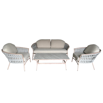ALUMINUM FURNITURE SET "VALLETTA" (SOFA + 2 ARMCHAIRS + TABLE) BEIGE + GREY CUSHIONS