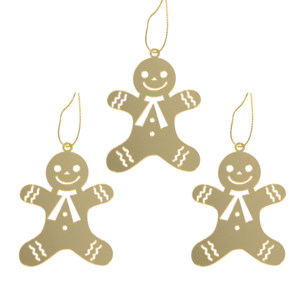 SET OF 3 CHRISTMAS DECORATIONS - GOLD GINGERBREAD 6 x 8 CM