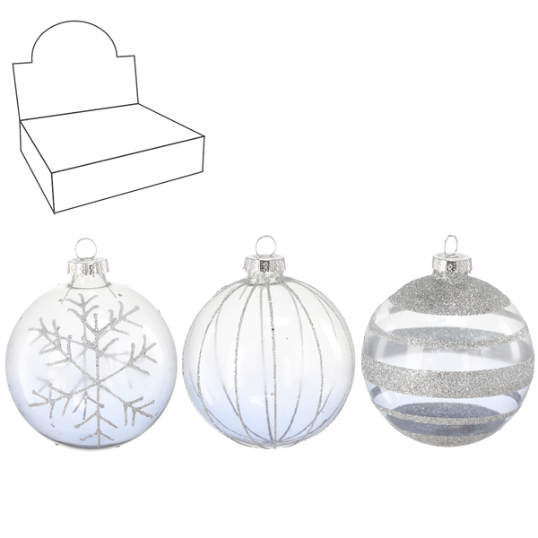 GLASS ORNAMENT - TRANSLUCENT DECORATED MIXED PATTERNS 8 CM