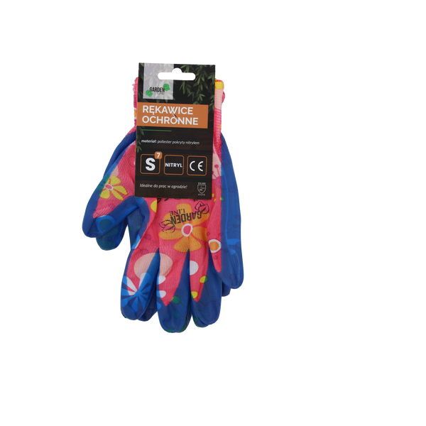 GARDEN GLOVES "7" PATTERN, POLYESTER WITH NITRILE PACKET=12