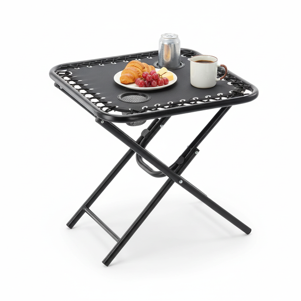 SKLÁDACÍ TURISTICKÝ STŮL 50 x 50 x 50 CM S DRŽÁKY NA NÁPOJE ČERNÝ *2739