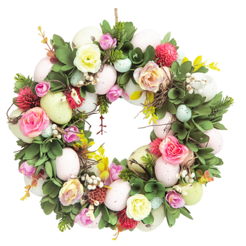 EASTER DECORATION - WREATH 30 CM WITH FLOWERS AND EGGS