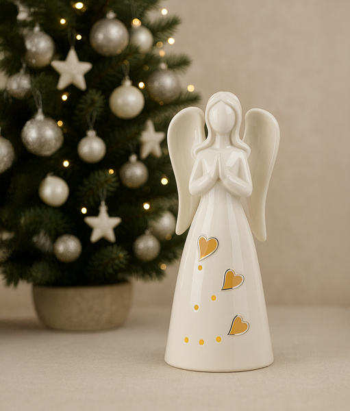 FIGURKA BOŻONAR. - ANIOŁEK CERAMICZNY 7,7 X 7,1 X 20,4 CM LED opak=4szt *1278